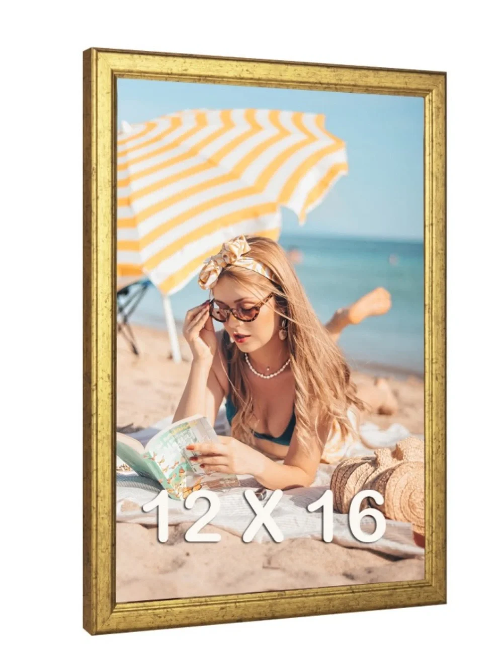 Gold Wood Rectangular Picture Frame Portrait or Landscape 12x16”